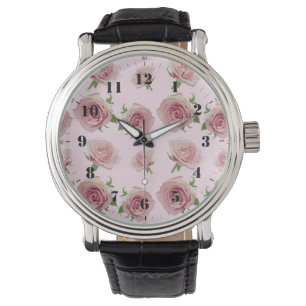 Elegant classic pink roses flower pattern watch