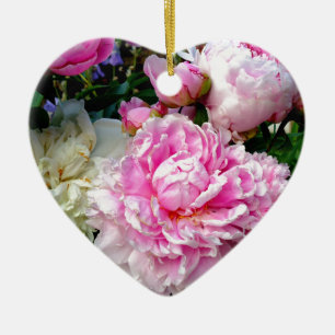 Elegant classic pink white floral peonies ceramic ornament