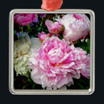 Elegant classic pink white floral peonies metal ornament<br><div class="desc">Romantic elegant Pink and White Peonies -photo from my garden- by H Cooper</div>