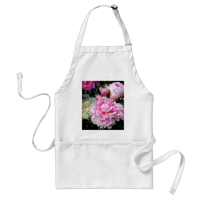 Elegant classic pink white floral peonies standard apron (Front)