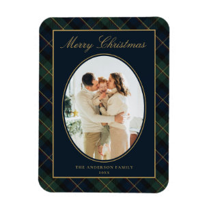 Elegant Classic Plaid Family Photo Christmas Magnet