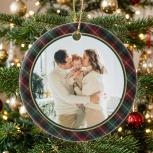 Elegant Classic Plaid Photo Christmas Ceramic Ornament
