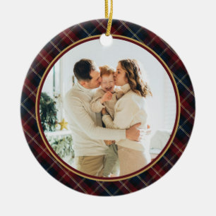 Elegant Classic Plaid Photo Christmas Ceramic Ornament