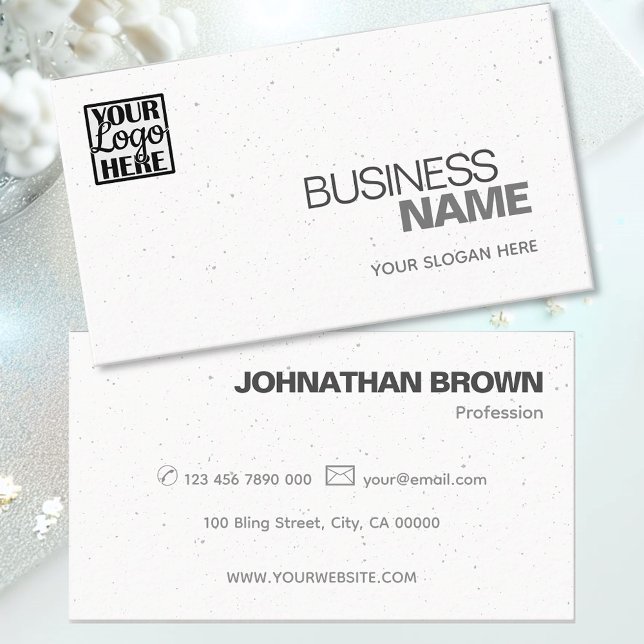Elegant Classic Plain White Grey Sprinkle add Logo Business Card (Creator Uploaded)