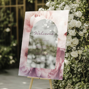 Elegant Classic Regal Purple Peonies Arch Wedding Acrylic Sign