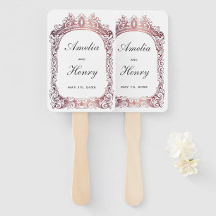 Elegant Classic Rose Gold Border White Wedding  Hand Fan