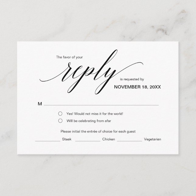 Elegant Classic RSVP,  Black Font, Respond Enclosure Card (Front)