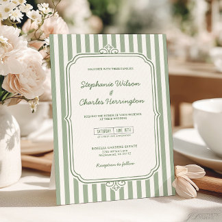 Elegant Classic Sage & Beige Striped Wedding Invitation