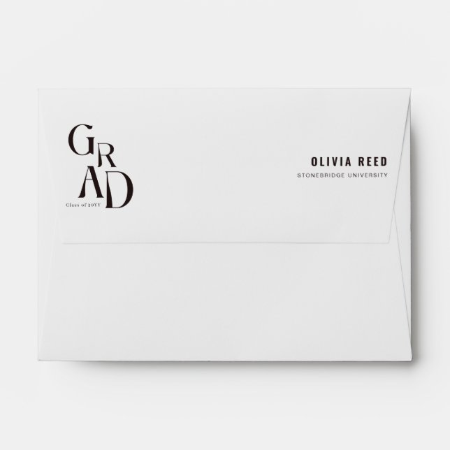 Elegant Classic Script Black and White Graduation Envelope (Back (Top Flap))