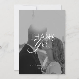 Elegant Classic Script Black & White Photo Wedding Thank You Card