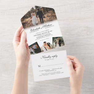 Elegant Classic Script Calligraphy  Photo Wedding All In One Invitation