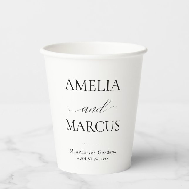 Elegant Classic Script Calligraphy Wedding Paper Cups (Front)