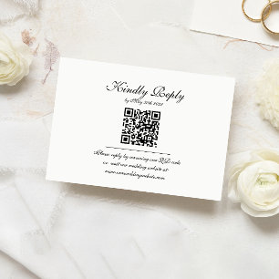 Elegant Classic Script Monogram QR Code Wedding RSVP Card