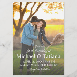 elegant classic script photo wedding invitation flyer