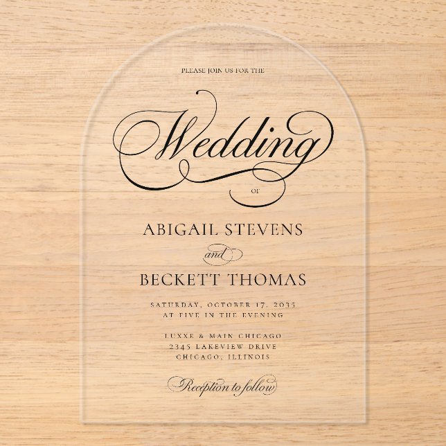 Elegant Classic Script Wedding Acrylic Invitation (Front)