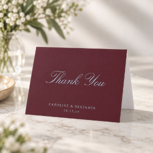 Elegant Classic Script Wedding Burgundy Folded Thank You Card