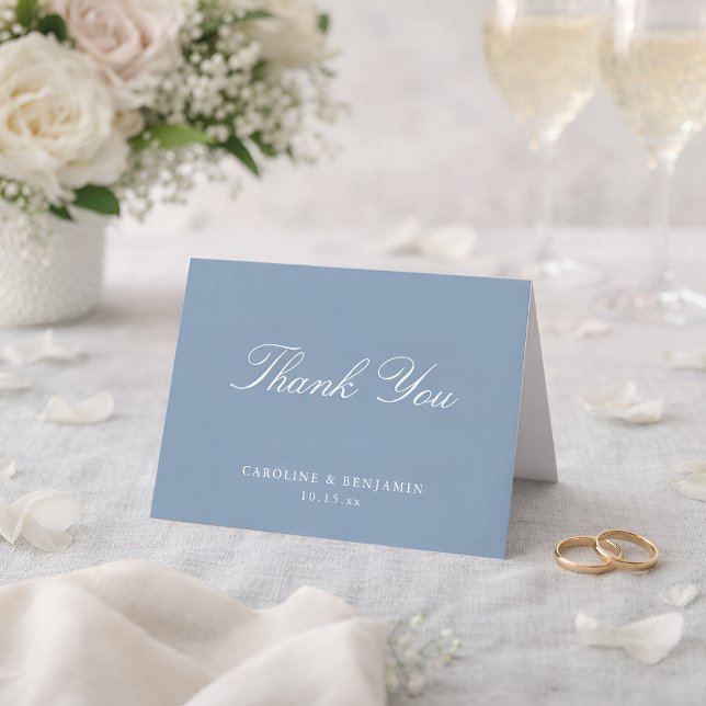 Elegant Classic Script Wedding Dusty Blue Folded Thank You Card (Creator Uploaded)