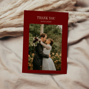 Elegant Classic Script Wine Red Wedding Photo Thank You Card