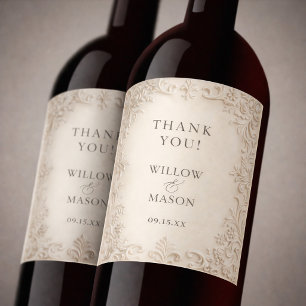 Elegant Classic Scrollwork Baroque Wedding Wine Label