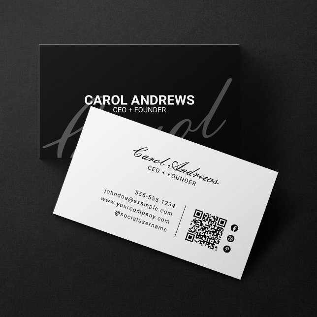 Elegant & Classic Simple Black and White QR Code Business Card (Creator Uploaded)