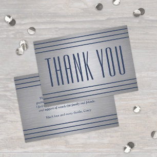 Elegant Classic Stripes Brushed Grey and Navy Blue Thank You Card
