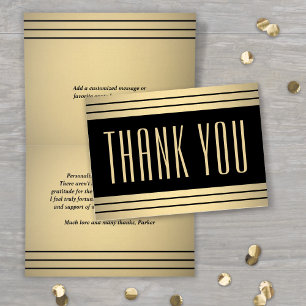 Elegant Classic Stripes Chic Black and Gold Folded Thank You Card