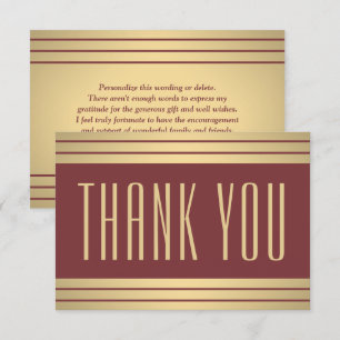 Elegant Classic Stripes Chic Burgundy and Gold Thank You Card