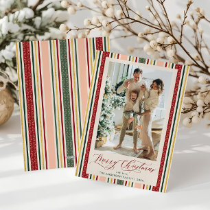 Elegant Classic Stripes Merry Christmas Photo Holiday Card