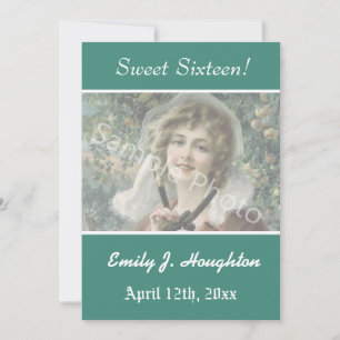 Elegant, classic teal sweet 16 party photo invitation