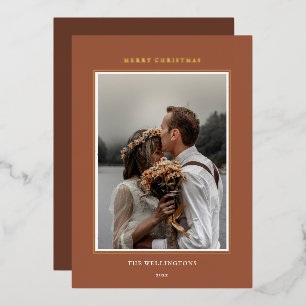 Elegant Classic Terracotta Photo Frame Christmas Foil Holiday Card