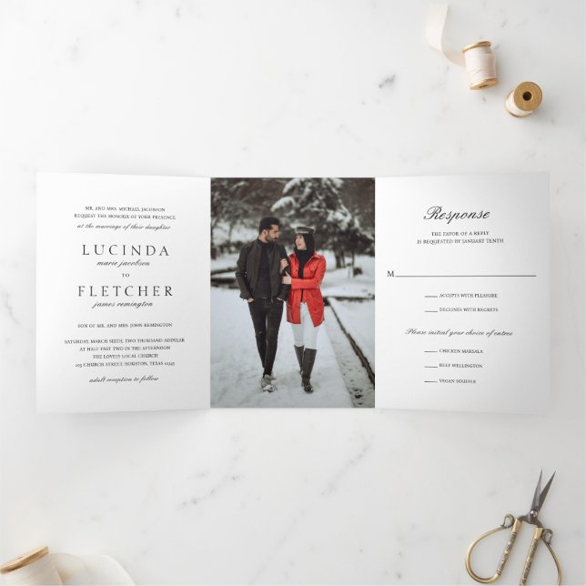 Elegant Classic Traditional Formal Photo Wedding Tri-Fold Invitation (Inside)