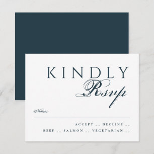 Elegant Classic Traditional Navy Blue Wedding RSVP Card