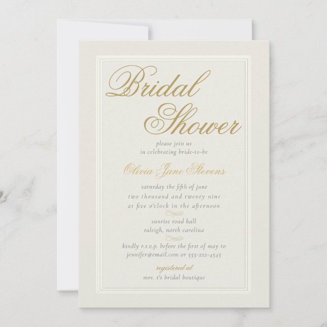 Elegant Classic Triple Frame Ecru Bridal Shower Invitation (Front)