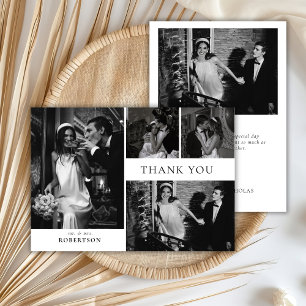 Elegant Classic Typography Photo Collage Wedding Thank You Card