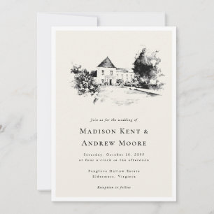 Elegant Classic Upload Your Wedding Venue Sketch  Invitation