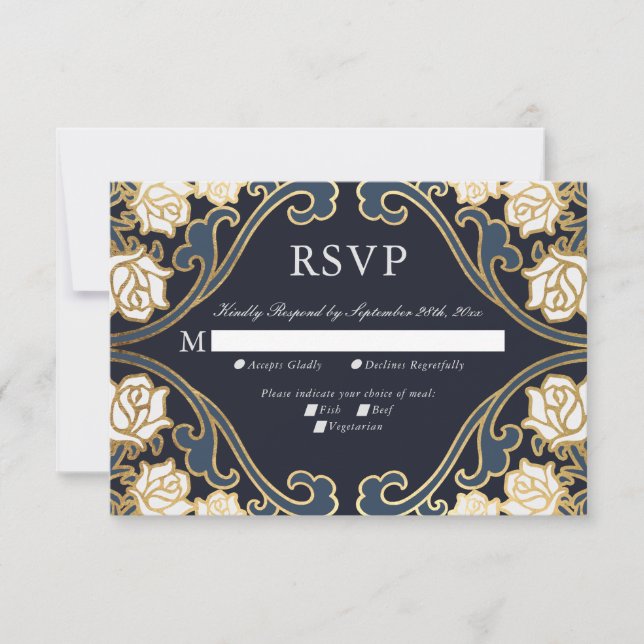 Elegant Classic Victorian Wedding RSVP Card (Front)