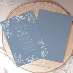 Elegant Classic Vintage Dusty Blue Wedding Invitation