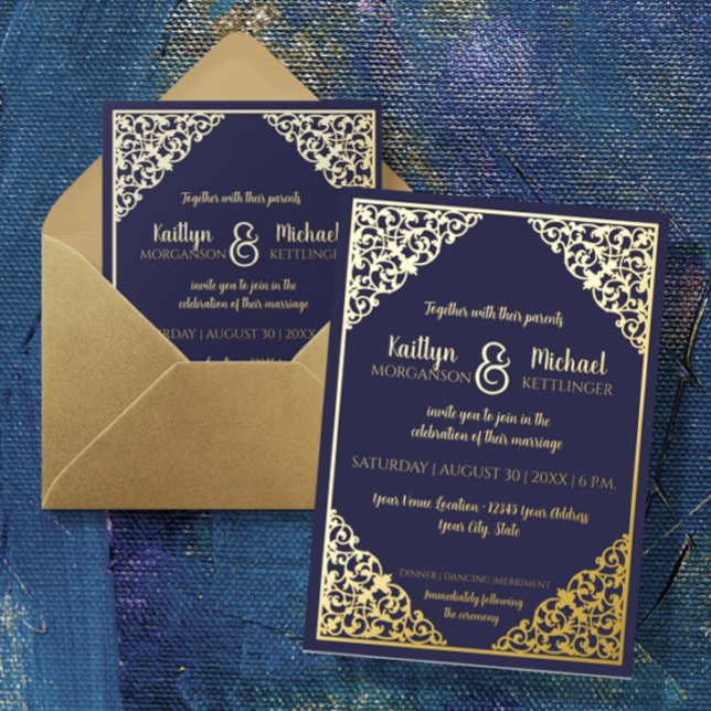 Elegant Classic Vintage Navy Gold Foil Wedding (Creator Uploaded)