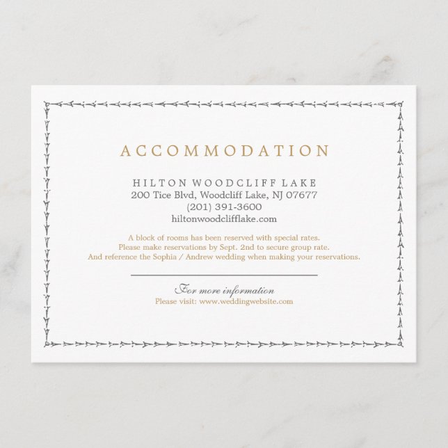 Elegant classic vintage wedding accommodation enclosure card (Front)