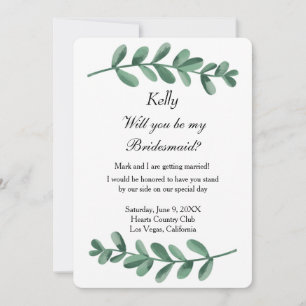 Elegant Classic Watercolor Green Leaves Bridesmaid Invitation