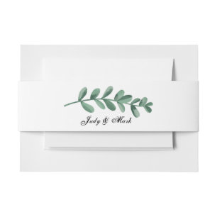 Elegant Classic Watercolor Green Leaves Invitation Belly Band