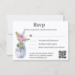 elegant classic watercolor pink floral wedding RSVP card