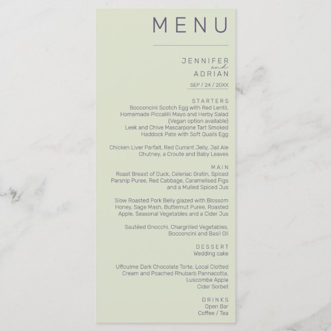 Elegant Classic Wedding Menu (Back)