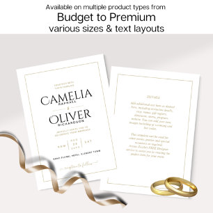 Elegant Classic White Gold MONOCHROME Wedding Invi Invitation