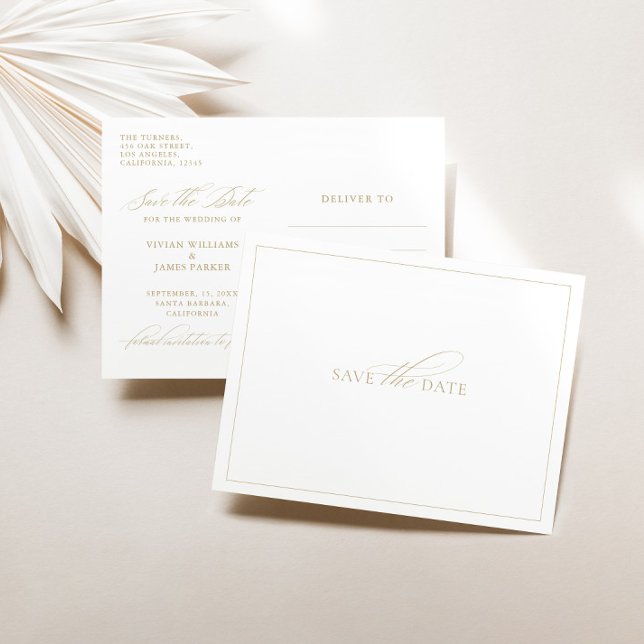 Elegant Classic White Save the Date Wedding  Postcard (Elegant Classic White Save the Date Wedding Postcard)
