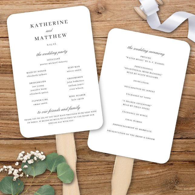 Elegant Classic White Wedding Ceremony Program Hand Fan (Elegant Classic White & Dark Gray Wedding Ceremony Program Hand Fan)