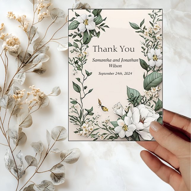 Élégant classique blanc Magnolias Carte de remerci (Créateur téléchargé)