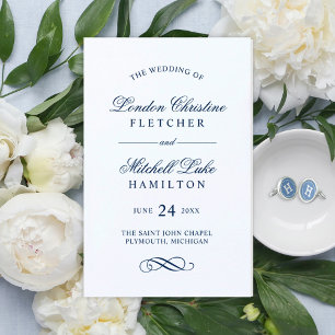 Élégant classique Marine Blue Wedding Programmes