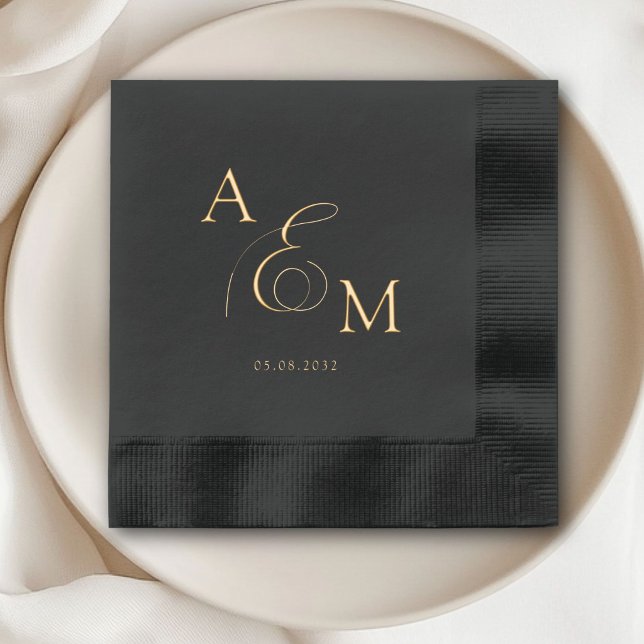 Élégant, Classique, Monogramme, Mariage (Elegant, Classic, Monogram, Wedding Foil Napkins)