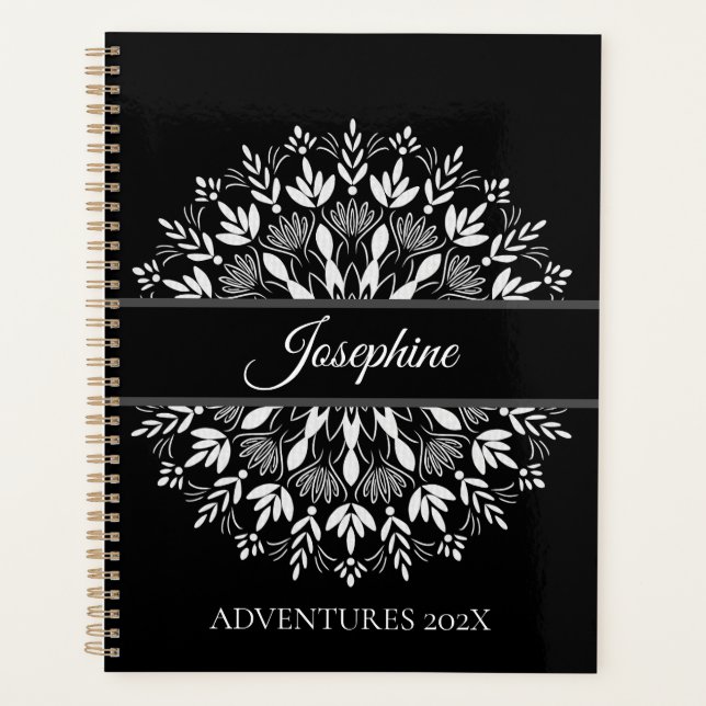 Elégant classique noir et blanc mandala floral (Devant)
